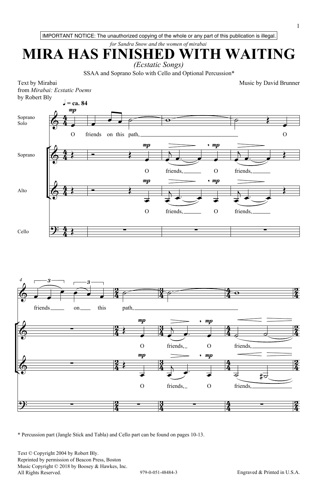 Download David Brunner Mira Has Finished With Waiting Sheet Music and learn how to play SSA Choir PDF digital score in minutes