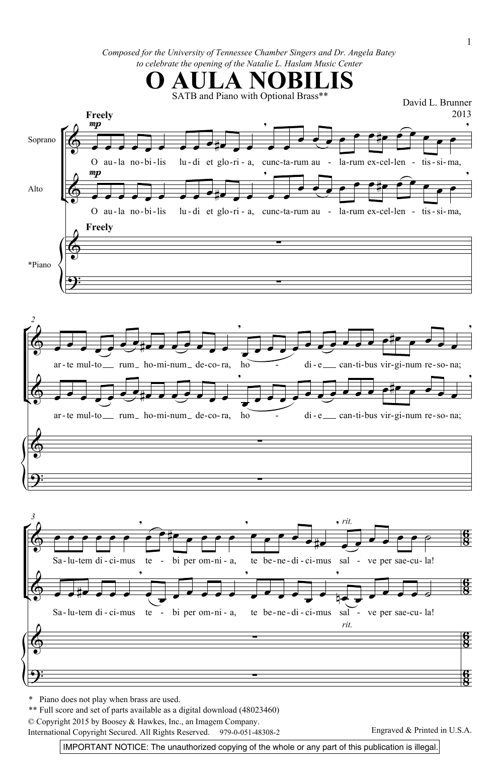 Download David Brunner O Aula Nobilis Sheet Music and learn how to play SATB Choir PDF digital score in minutes
