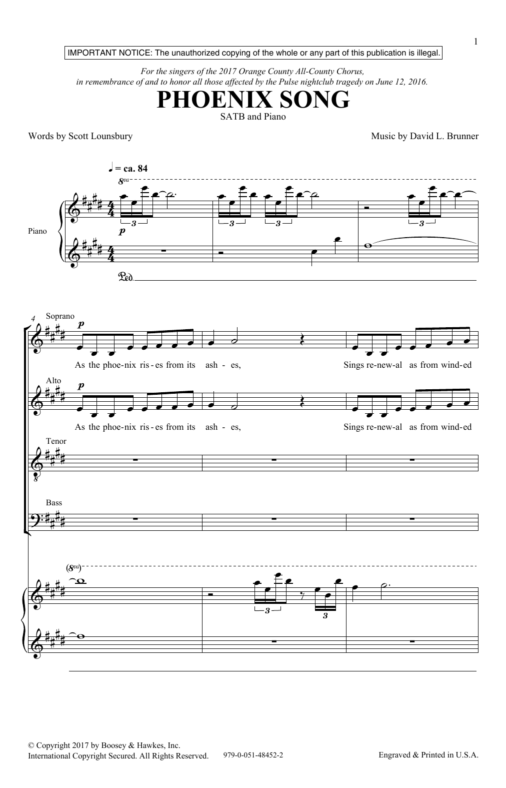 Download David Brunner Phoenix Song Sheet Music and learn how to play SATB Choir PDF digital score in minutes