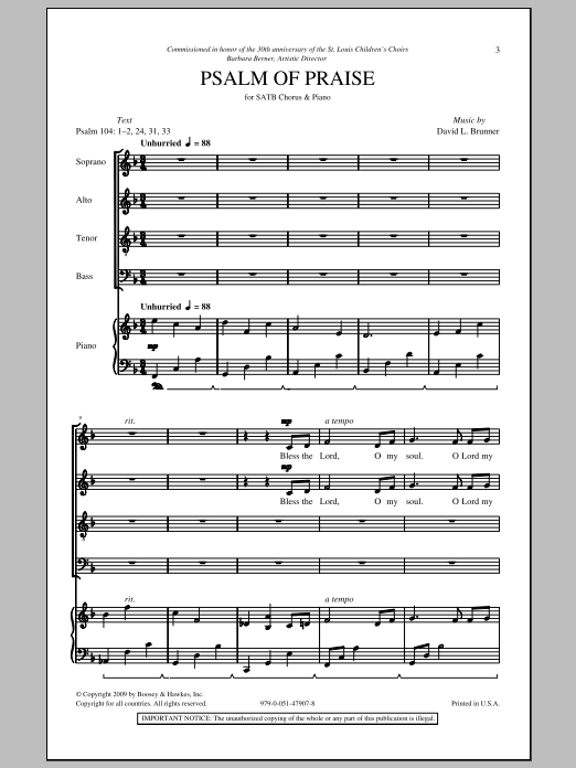 Download David Brunner Psalm Of Praise Sheet Music and learn how to play SATB PDF digital score in minutes