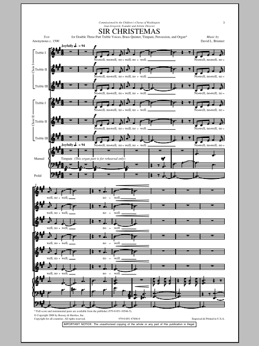 Download David Brunner Sir Christemas Sheet Music and learn how to play 3-Part Treble PDF digital score in minutes