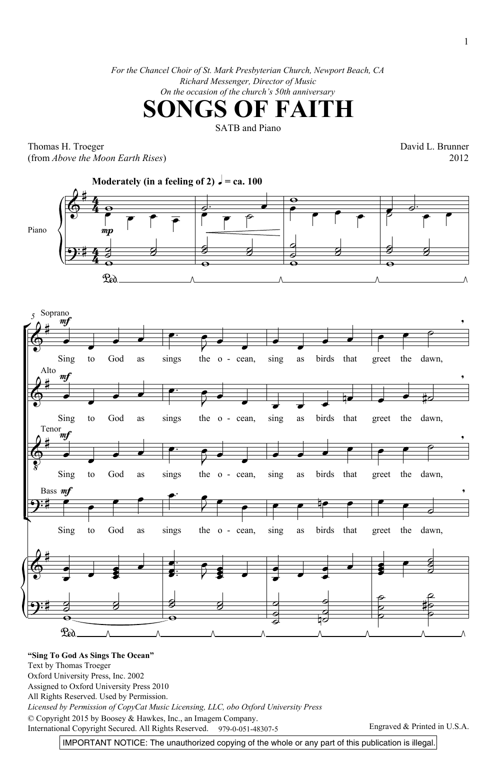 Download David Brunner Songs Of Faith Sheet Music and learn how to play SATB Choir PDF digital score in minutes