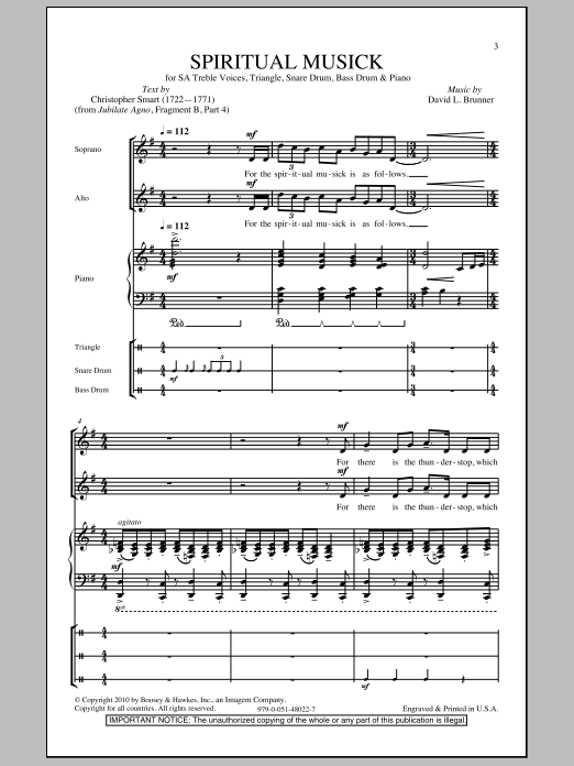 Download David Brunner Spiritual Musick Sheet Music and learn how to play 2-Part Choir PDF digital score in minutes