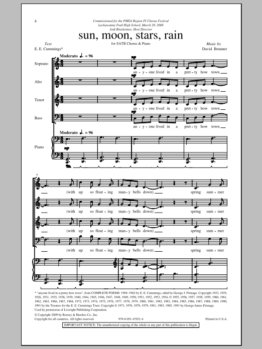 Download David Brunner Sun, Moon, Stars, Rain Sheet Music and learn how to play SATB PDF digital score in minutes