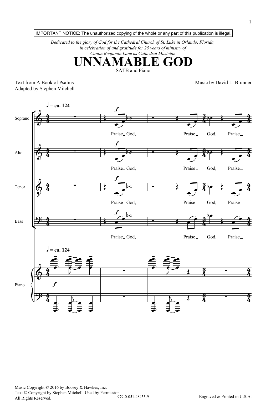 Download David Brunner Unnamable God Sheet Music and learn how to play SATB Choir PDF digital score in minutes