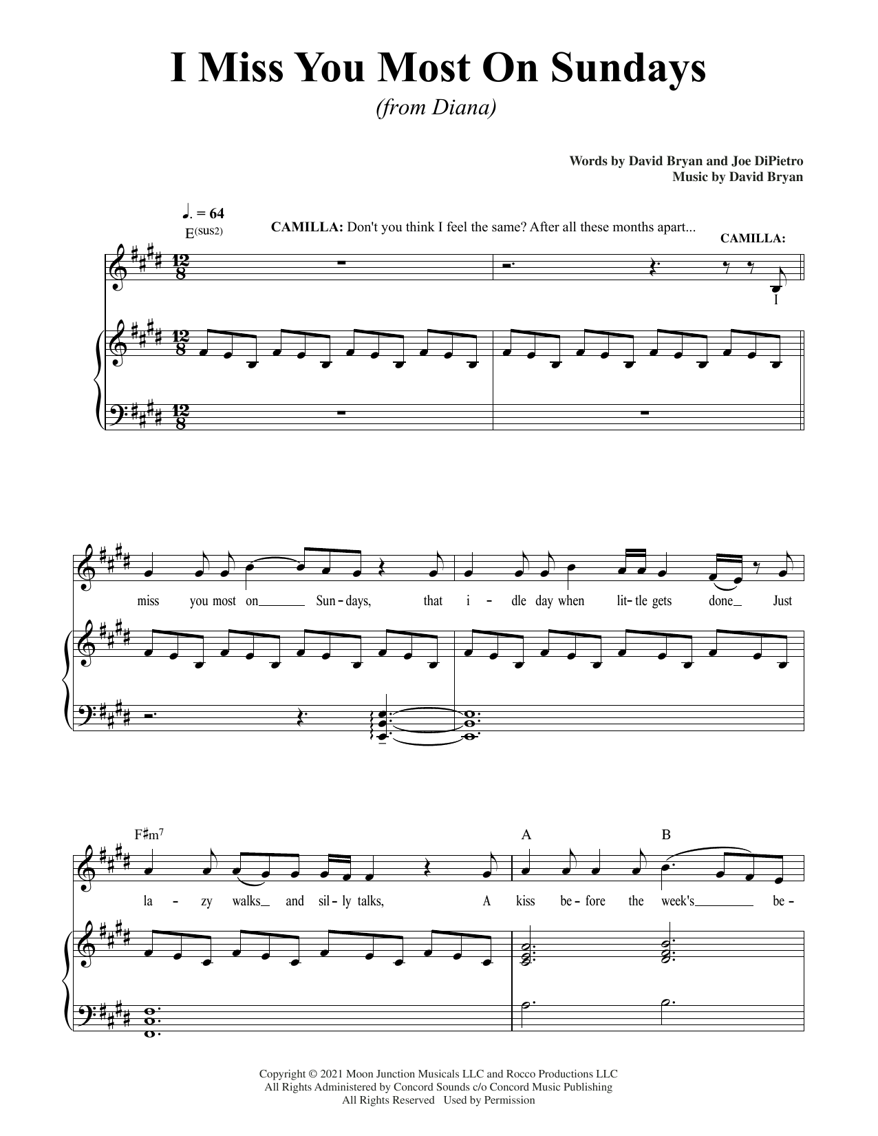 Download David Bryan & Joe DiPietro I Miss You Most On Sundays (from Diana) Sheet Music and learn how to play Piano & Vocal PDF digital score in minutes