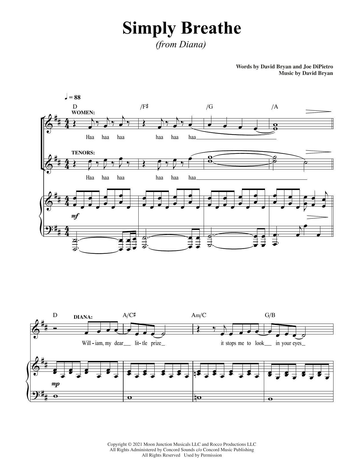 Download David Bryan & Joe DiPietro Simply Breathe (from Diana) Sheet Music and learn how to play Piano & Vocal PDF digital score in minutes