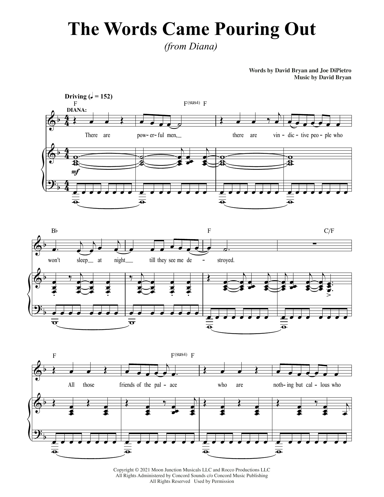 Download David Bryan & Joe DiPietro The Words Came Pouring Out (from Diana) Sheet Music and learn how to play Piano & Vocal PDF digital score in minutes