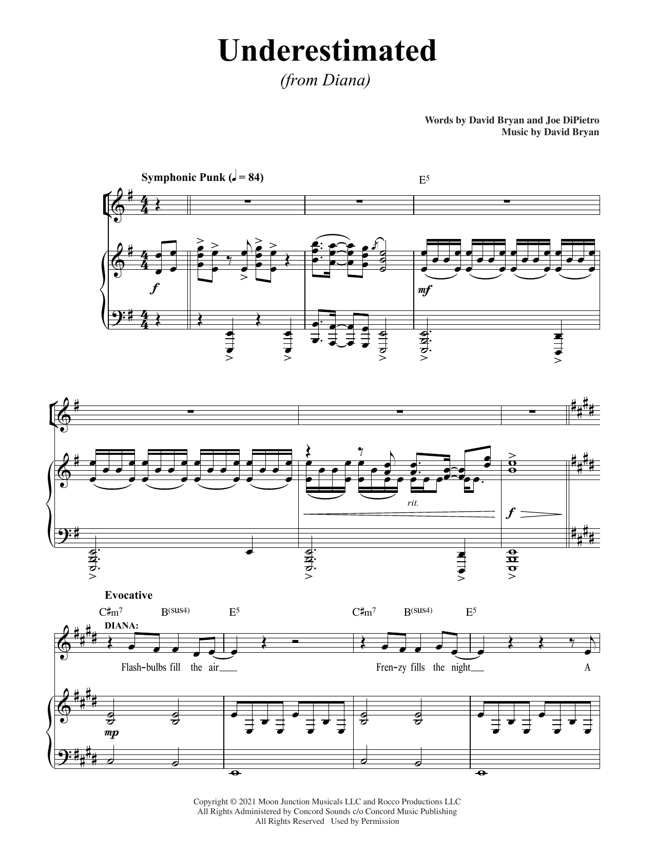 Download David Bryan & Joe DiPietro Underestimated (from Diana) Sheet Music and learn how to play Piano & Vocal PDF digital score in minutes