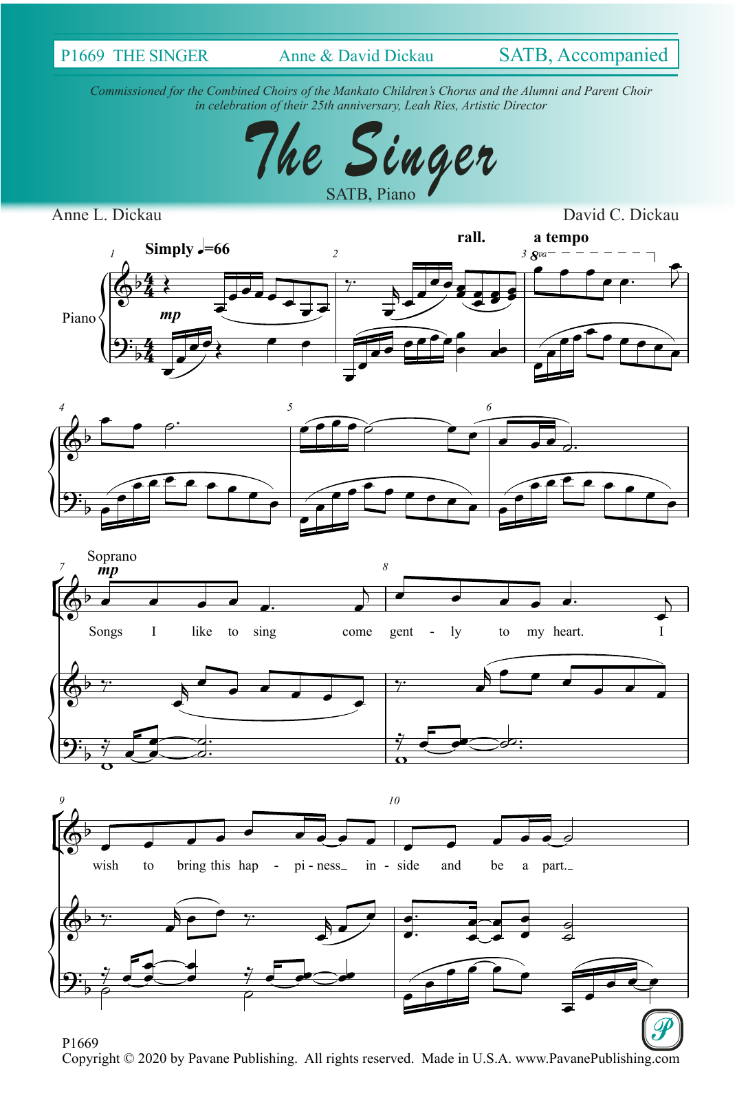 Download David C. Dickau The Singer Sheet Music and learn how to play SATB Choir PDF digital score in minutes