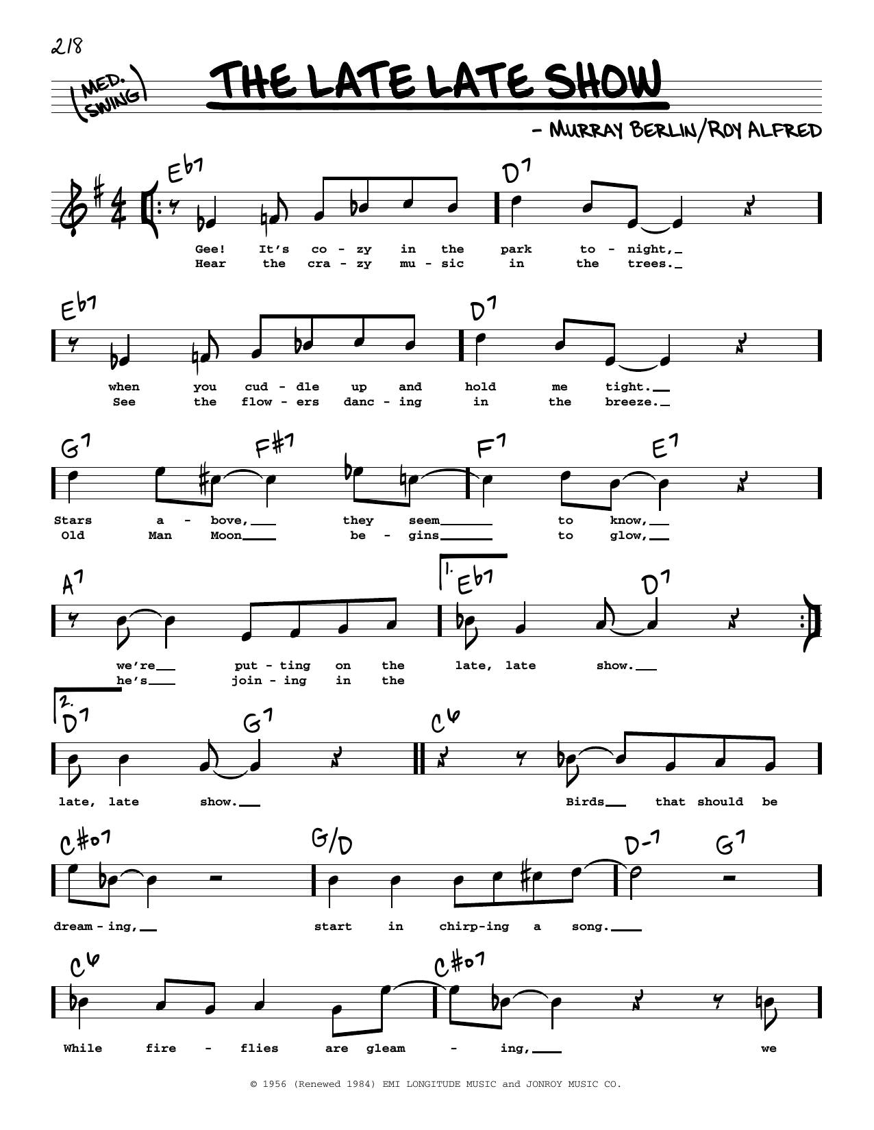 Download David Cavanaugh The Late Late Show (High Voice) Sheet Music and learn how to play Real Book – Melody, Lyrics & Chords PDF digital score in minutes