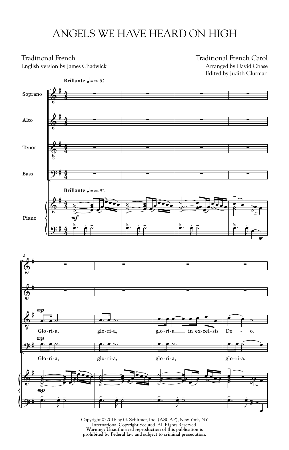 Download Traditional Carol Angels We Have Heard On High (arr. David Chase) Sheet Music and learn how to play SATB PDF digital score in minutes