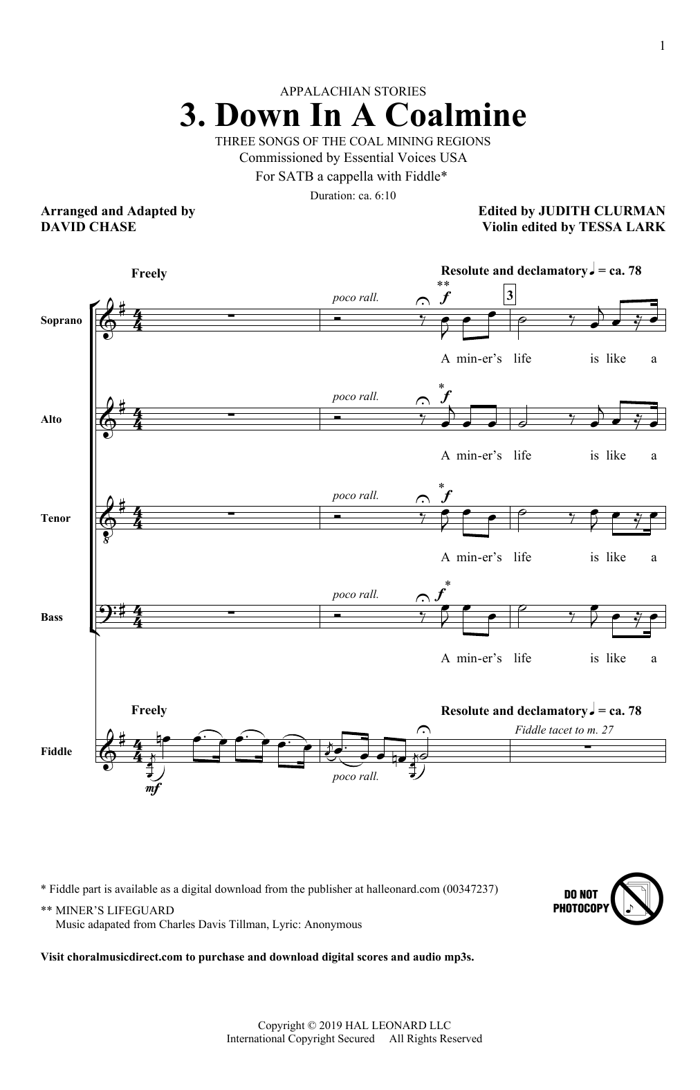 Download David Chase Down In A Coalmine (No. 3 from Appalachian Stories) Sheet Music and learn how to play SATB Choir PDF digital score in minutes