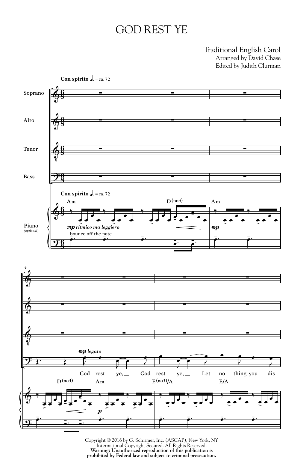Download Christmas Carol God Rest Ye (arr. David Chase) Sheet Music and learn how to play SATB PDF digital score in minutes