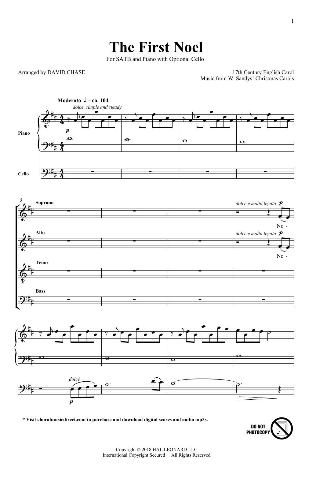 Download David Chase The First Noel Sheet Music and learn how to play SATB PDF digital score in minutes