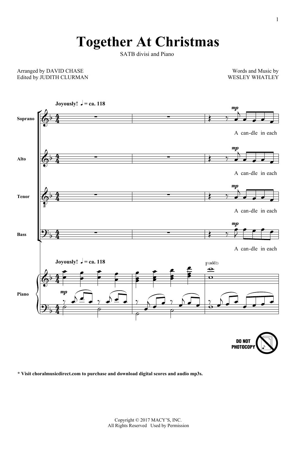 Download David Chase Together At Christmas Sheet Music and learn how to play SATB PDF digital score in minutes