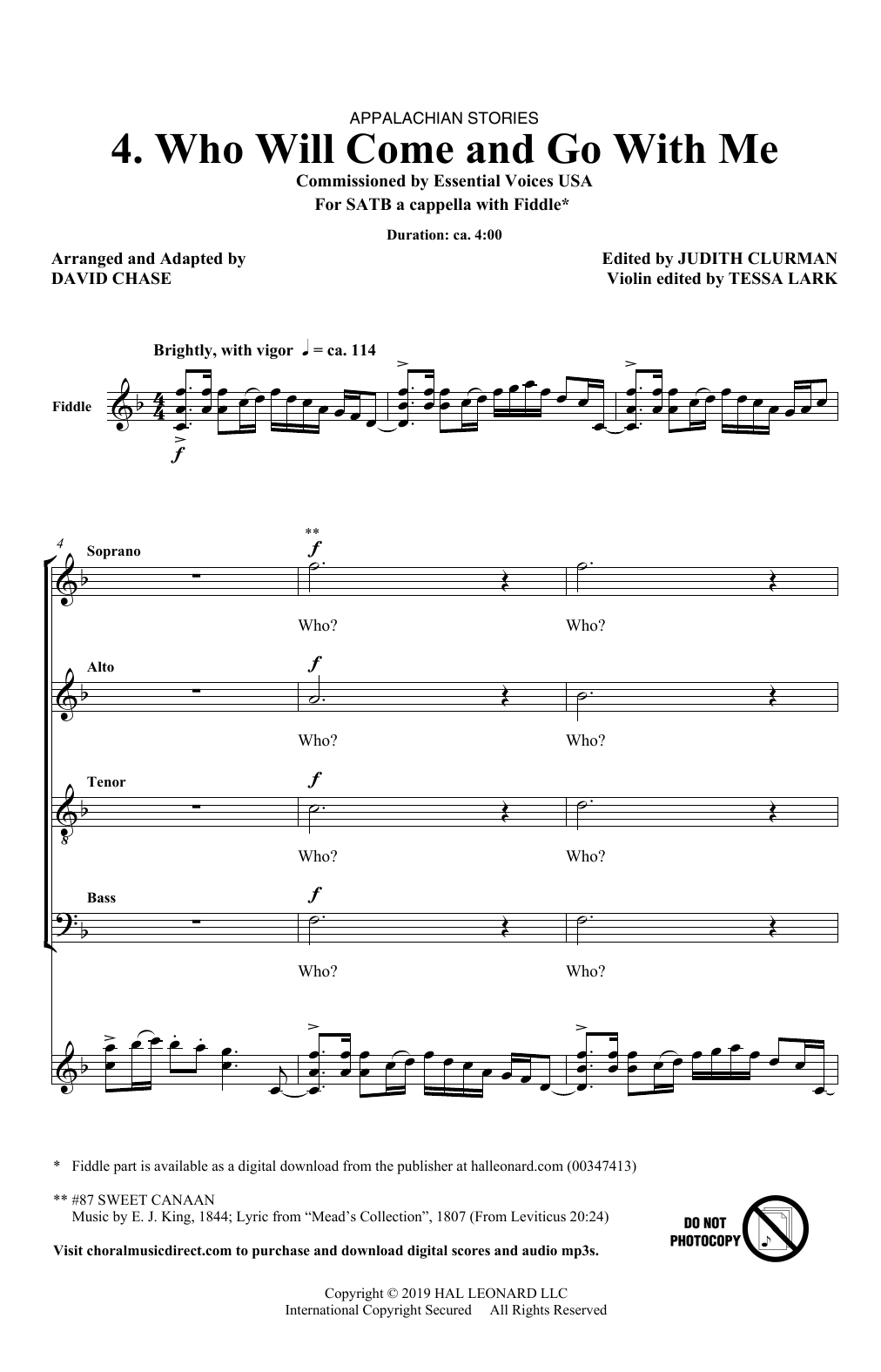 Download David Chase Who Will Come And Go With Me (No. 4 from Appalachian Stories) Sheet Music and learn how to play SATB Choir PDF digital score in minutes