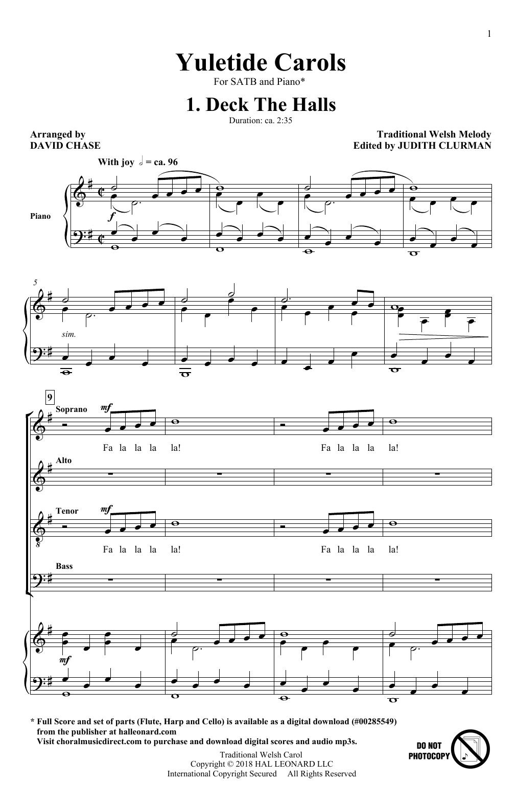 Download David Chase Yuletide Carols Sheet Music and learn how to play SATB Choir PDF digital score in minutes