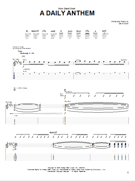 Download David Cook A Daily Anthem Sheet Music and learn how to play Guitar Tab PDF digital score in minutes