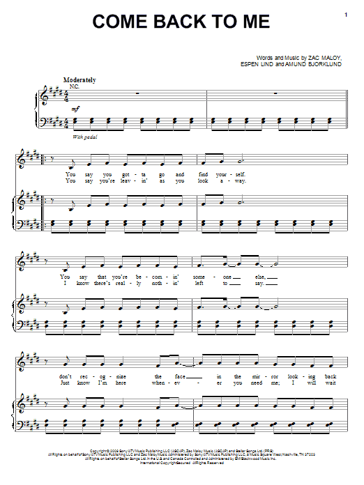 Download David Cook Come Back To Me Sheet Music and learn how to play Piano, Vocal & Guitar (Right-Hand Melody) PDF digital score in minutes