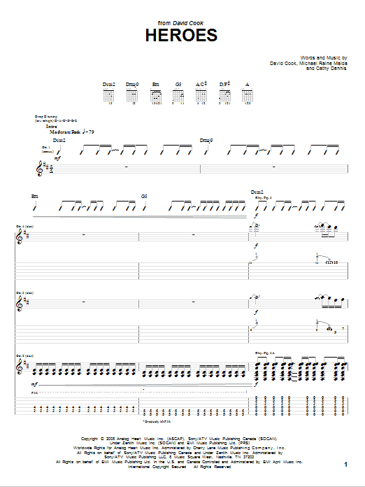 Download David Cook Heroes Sheet Music and learn how to play Guitar Tab PDF digital score in minutes