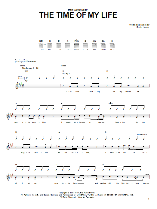 Download David Cook Time Of My Life Sheet Music and learn how to play Guitar Tab PDF digital score in minutes
