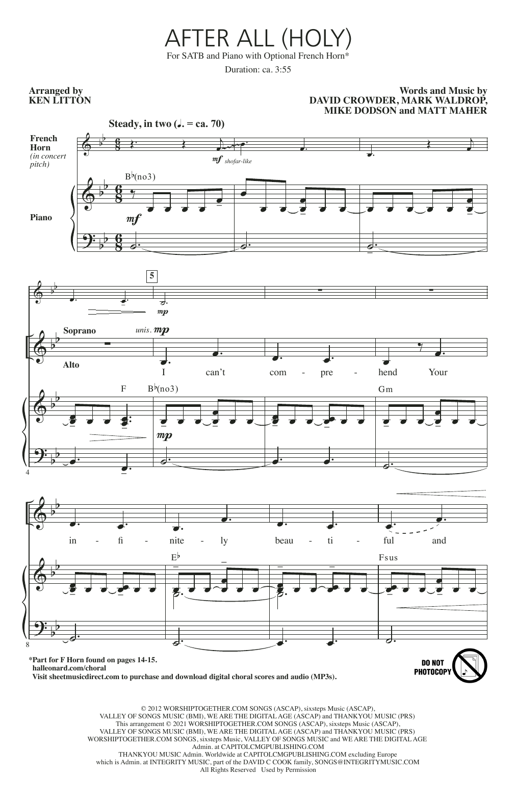 Download David Crowder After All (Holy) (arr. Ken Litton) Sheet Music and learn how to play SATB Choir PDF digital score in minutes