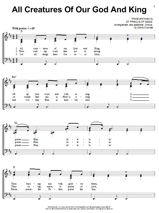 Download David Crowder All Creatures Of Our God And King Sheet Music and learn how to play Piano, Vocal & Guitar (Right-Hand Melody) PDF digital score in minutes