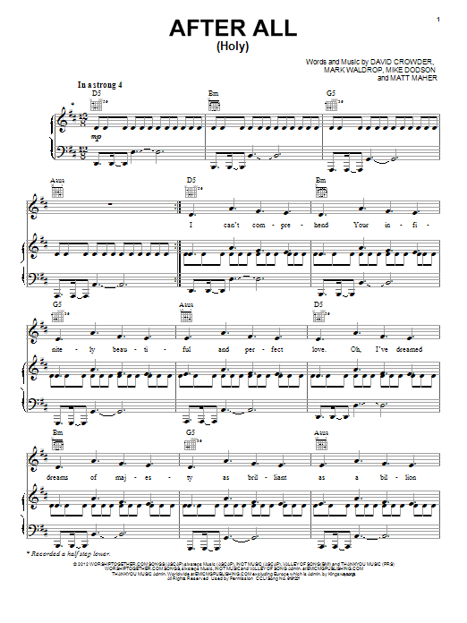 Download David Crowder Band After All (Holy) Sheet Music and learn how to play Piano, Vocal & Guitar (Right-Hand Melody) PDF digital score in minutes