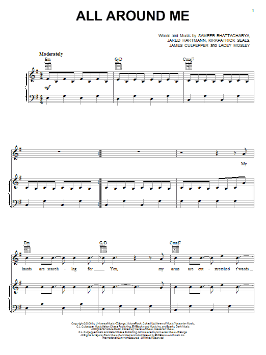 Download David Crowder Band All Around Me Sheet Music and learn how to play Piano, Vocal & Guitar (Right-Hand Melody) PDF digital score in minutes