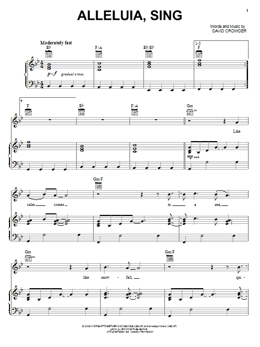 Download David Crowder Band Alleluia, Sing Sheet Music and learn how to play Piano, Vocal & Guitar (Right-Hand Melody) PDF digital score in minutes