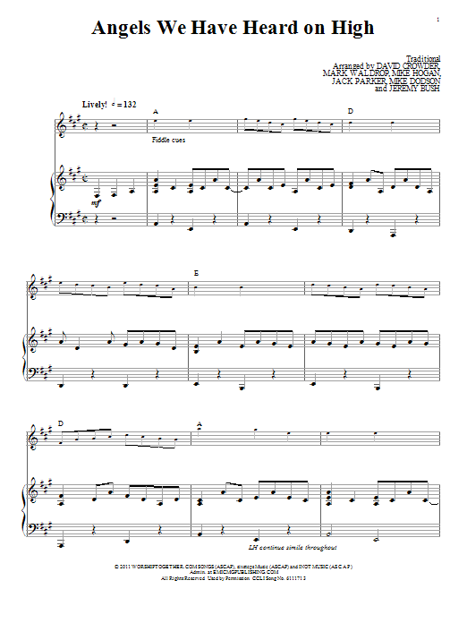 Download David Crowder Band Angels We Have Heard On High Sheet Music and learn how to play Piano, Vocal & Guitar (Right-Hand Melody) PDF digital score in minutes