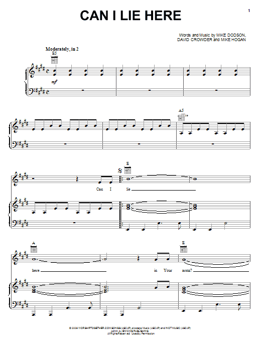 Download David Crowder Band Can I Lie Here Sheet Music and learn how to play Piano, Vocal & Guitar (Right-Hand Melody) PDF digital score in minutes