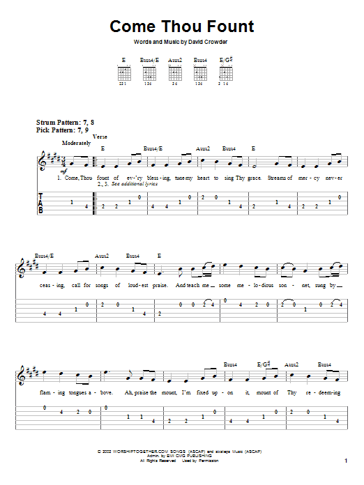 Download David Crowder Band Come Thou Fount Sheet Music and learn how to play Easy Guitar Tab PDF digital score in minutes