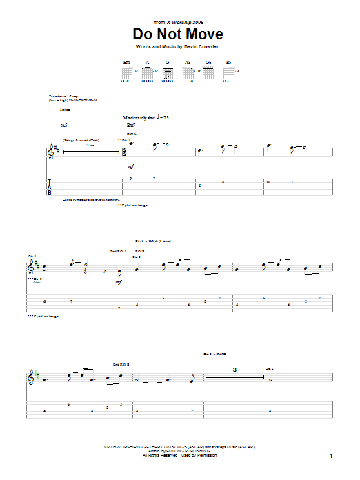 Download David Crowder Band Do Not Move Sheet Music and learn how to play Guitar Tab PDF digital score in minutes