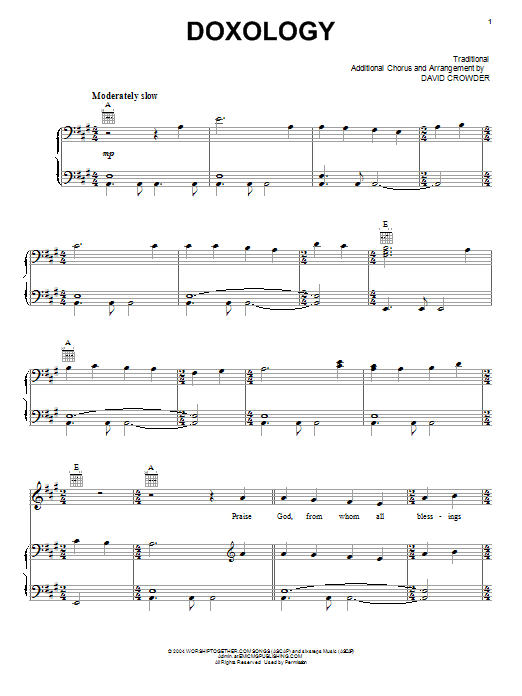 Download David Crowder Band Doxology Sheet Music and learn how to play Piano, Vocal & Guitar (Right-Hand Melody) PDF digital score in minutes