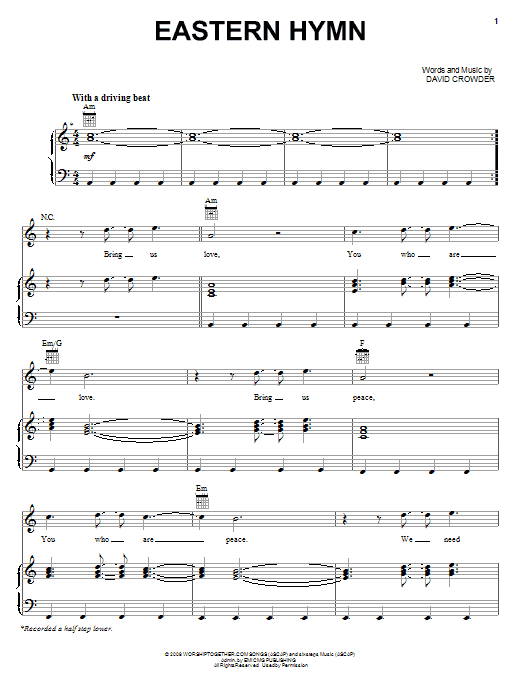Download David Crowder Band Eastern Hymn Sheet Music and learn how to play Piano, Vocal & Guitar (Right-Hand Melody) PDF digital score in minutes