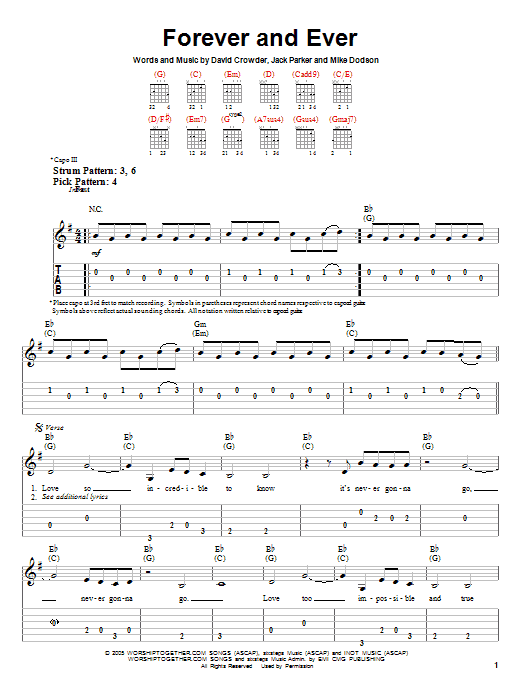 Download David Crowder Band Forever And Ever Sheet Music and learn how to play Easy Guitar Tab PDF digital score in minutes