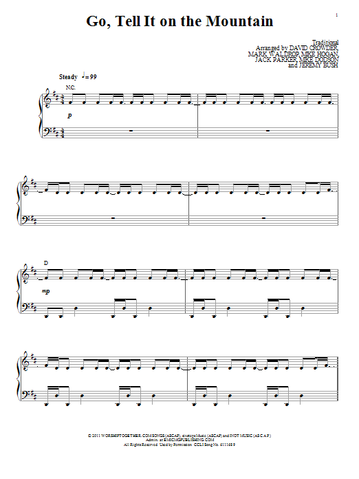 Download David Crowder Band Go Tell It On The Mountain Sheet Music and learn how to play Piano, Vocal & Guitar (Right-Hand Melody) PDF digital score in minutes