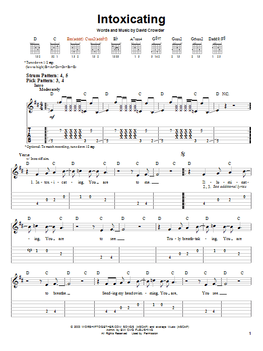 Download David Crowder Band Intoxicating Sheet Music and learn how to play Easy Guitar Tab PDF digital score in minutes