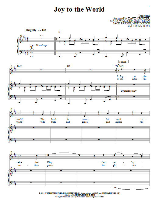 Download David Crowder Band Joy To The World Sheet Music and learn how to play Piano, Vocal & Guitar (Right-Hand Melody) PDF digital score in minutes