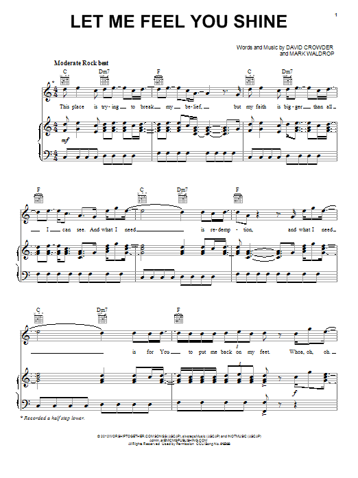 Download David Crowder Band Let Me Feel You Shine Sheet Music and learn how to play Piano, Vocal & Guitar (Right-Hand Melody) PDF digital score in minutes