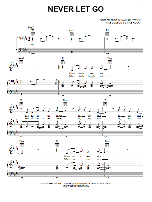 Download David Crowder Band Never Let Go Sheet Music and learn how to play Piano, Vocal & Guitar (Right-Hand Melody) PDF digital score in minutes