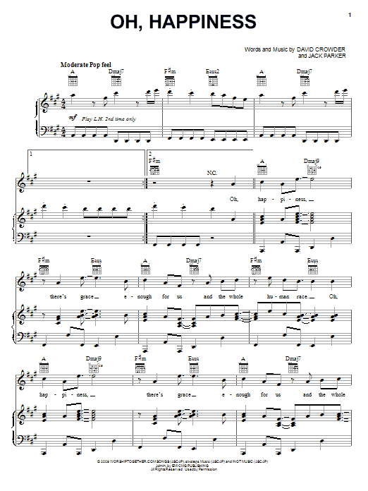 Download David Crowder Band Oh, Happiness Sheet Music and learn how to play Piano, Vocal & Guitar (Right-Hand Melody) PDF digital score in minutes