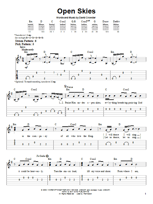 Download David Crowder Band Open Skies Sheet Music and learn how to play Easy Guitar PDF digital score in minutes