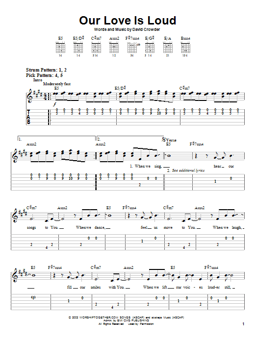 Download David Crowder Band Our Love Is Loud Sheet Music and learn how to play Easy Guitar Tab PDF digital score in minutes