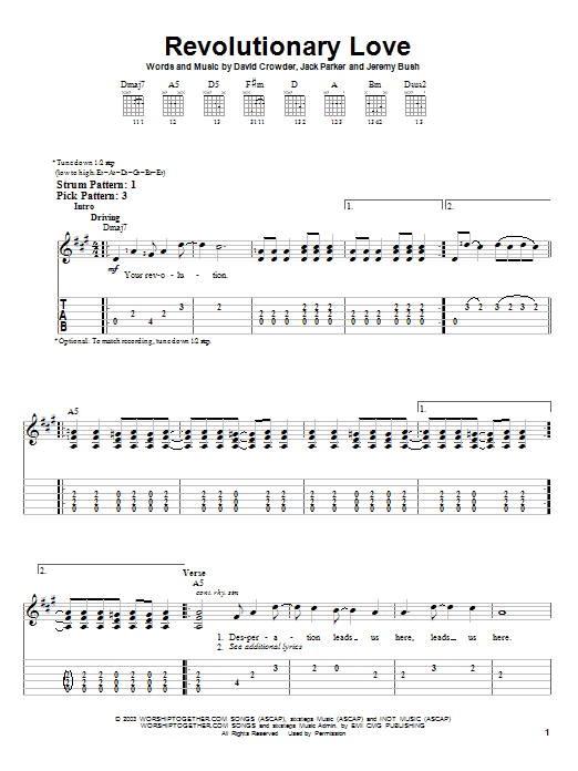 Download David Crowder Band Revolutionary Love Sheet Music and learn how to play Easy Guitar Tab PDF digital score in minutes