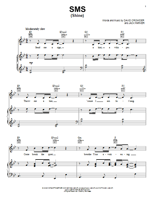 Download David Crowder Band SMS (Shine) Sheet Music and learn how to play Piano, Vocal & Guitar (Right-Hand Melody) PDF digital score in minutes