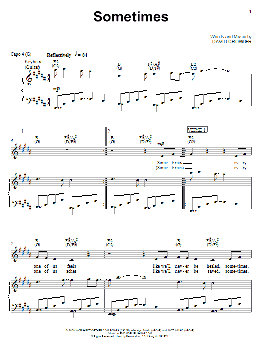 Download David Crowder Band Sometimes Sheet Music and learn how to play Piano, Vocal & Guitar (Right-Hand Melody) PDF digital score in minutes