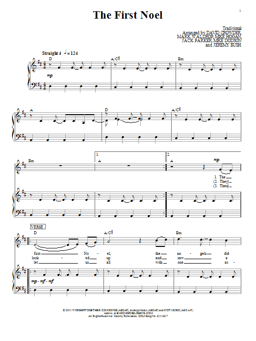 Download David Crowder Band The First Noel Sheet Music and learn how to play Piano, Vocal & Guitar (Right-Hand Melody) PDF digital score in minutes